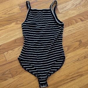 American Eagle AEO Black and White Striped Bodysuit Size S